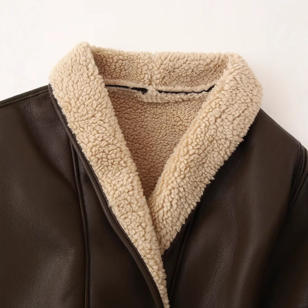 Dame Faux Leder Utility Jakke med Sherpa-foring Stilla