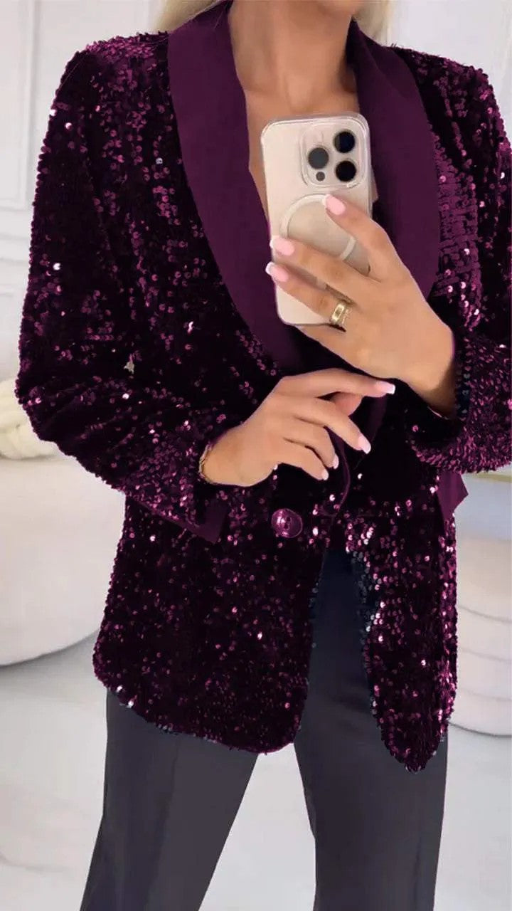 Damepaillettenblazer med elegant revers Stilla