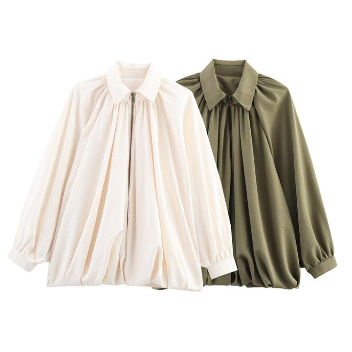 Femme Plisseret Oversized Bluse med elegant Krave Stilla