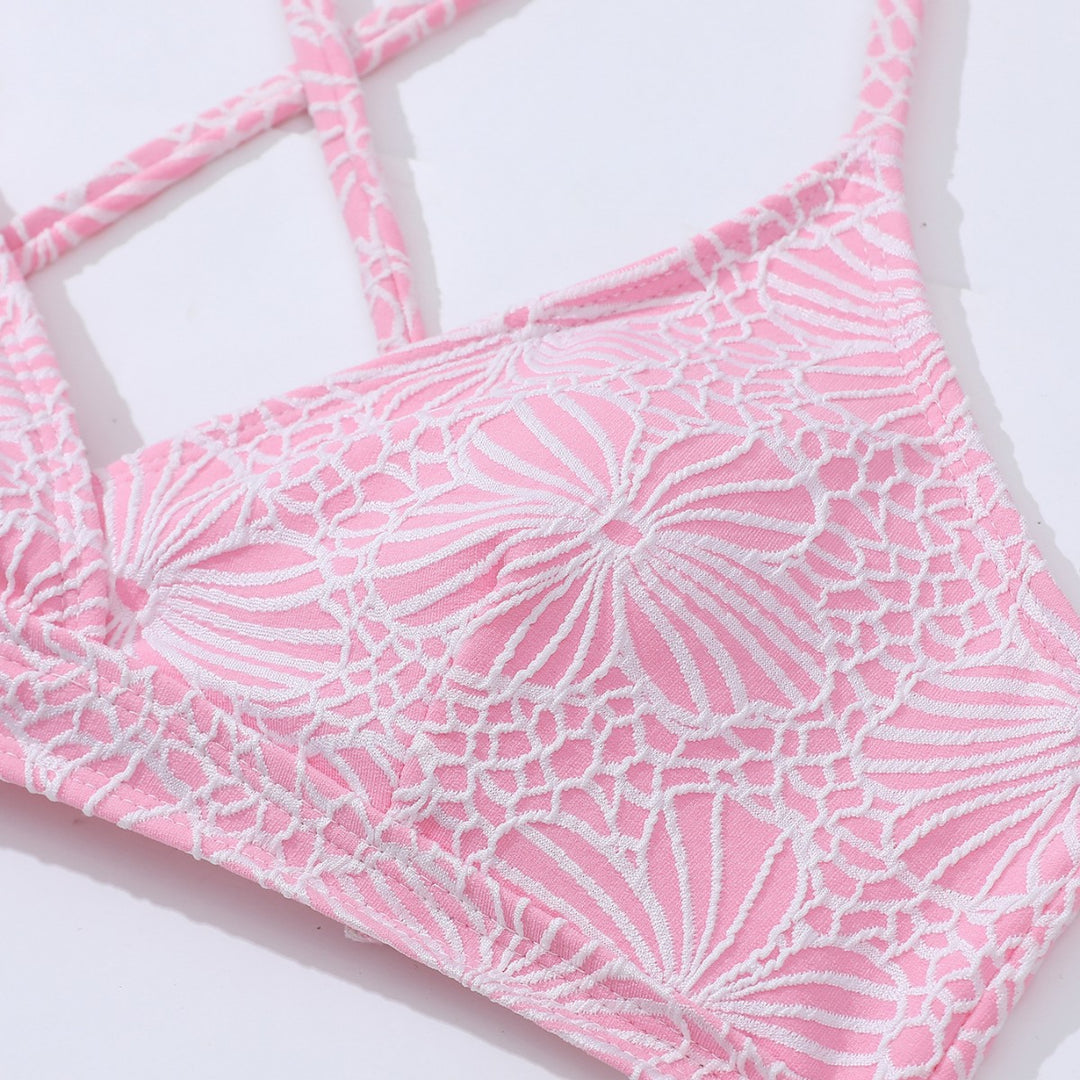 Dame Bikini-sæt med elegant krydsstrop-design og floralsk mønster Stilla