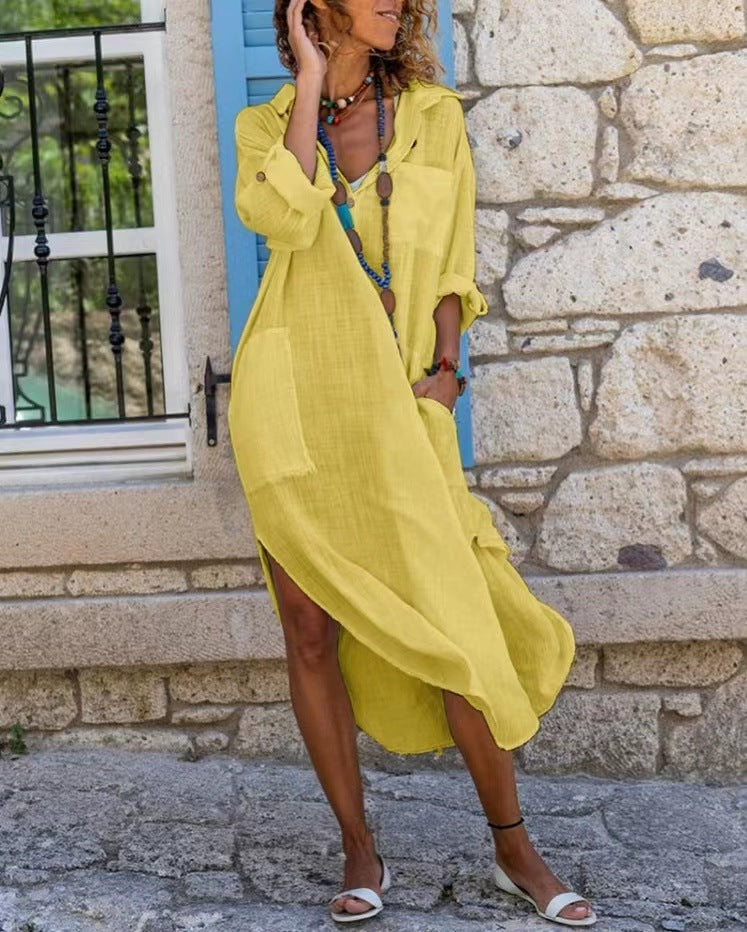 Dame Langt Sommerkjole med High-Low-Hem og Lommer Stilla