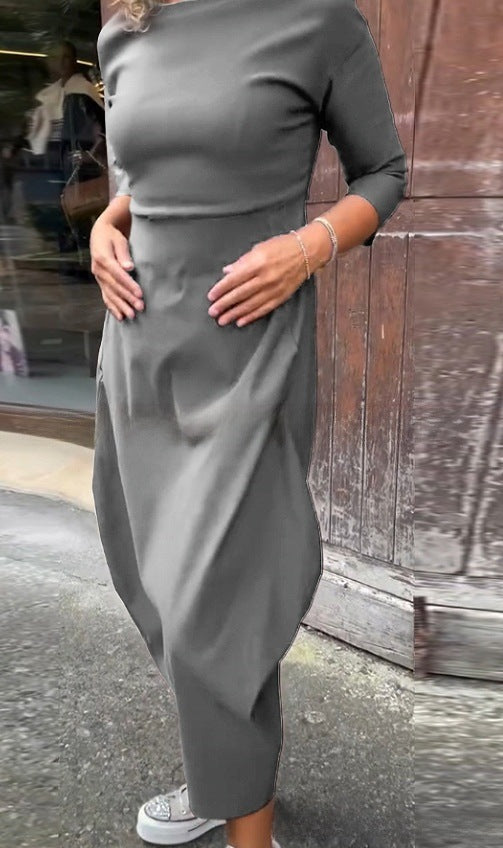 Dame elegant Midi-kjole med asymmetrisk snit og rygudskæring Stilla