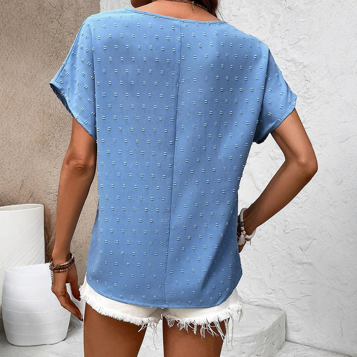 Dame V-hals kortærmet bluse med struktureret design Stilla