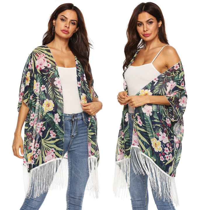 Dame Blomster Mønster Bohemian Kimono Wrap Stilla