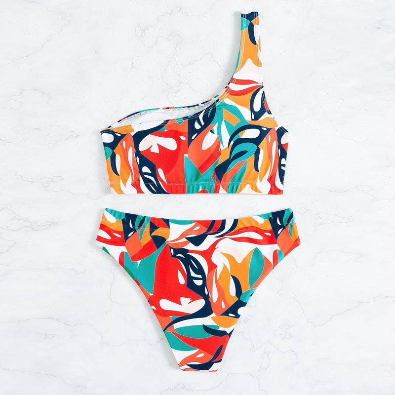 Dame Ensidet Bikini med geometrisk mønster og højt skåret trusse Skovae