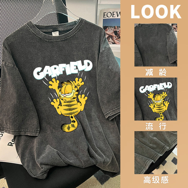 Dame T-shirt med kreativ Garfield-print og afslappet oversized pasform Stilla