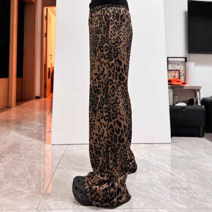 Dame fritidsbukser med leopardmønster og elastisk talje Stilla