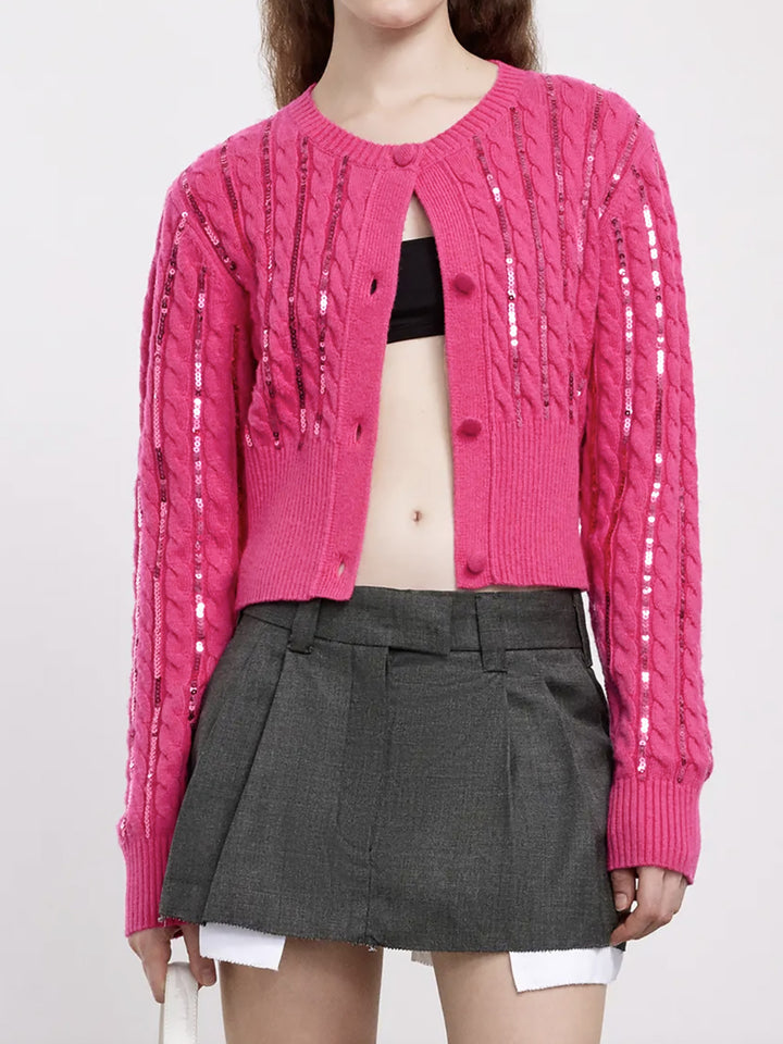 Dame moderigtig strik cardigan med glitrende paletter Stilla