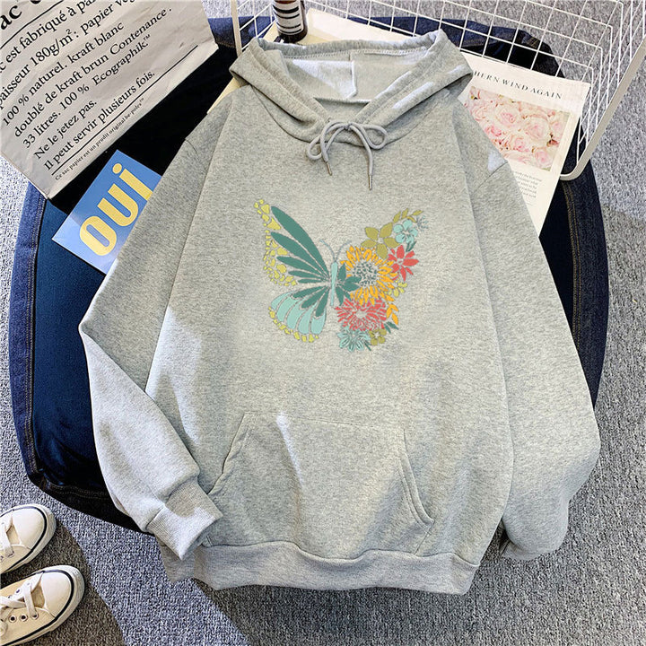 Kvinder hoodie med floral sommerfugl design Skovae