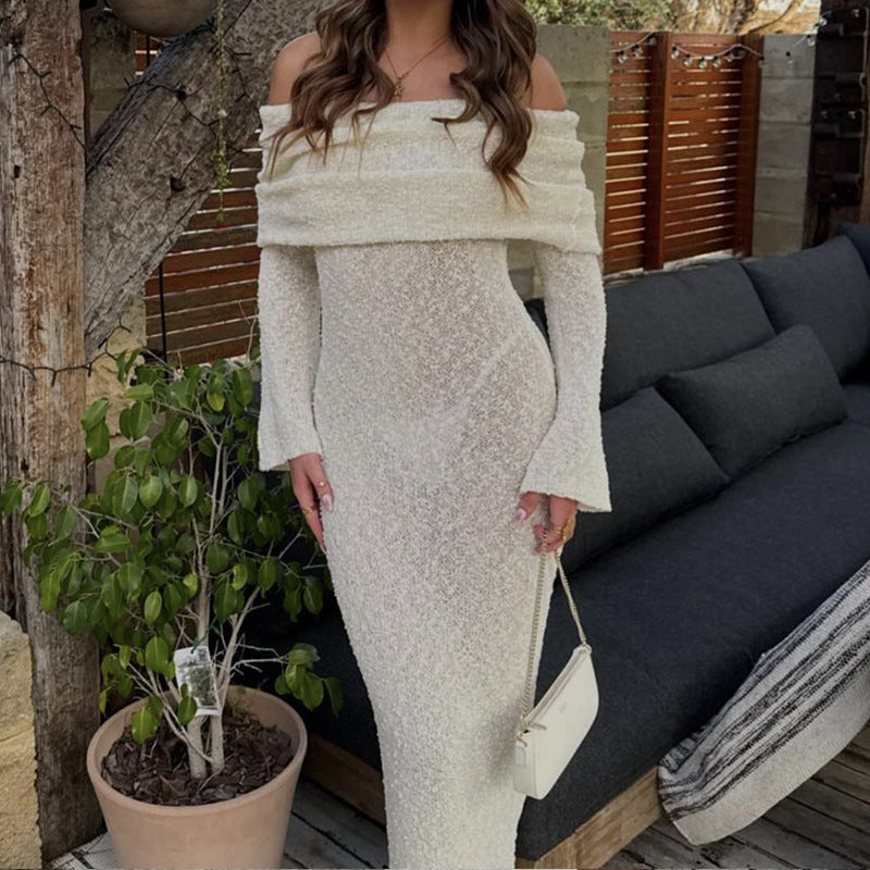 Dame elegant Off-Shoulder-maxikjole med raffineredeærmelåbninger Stilla