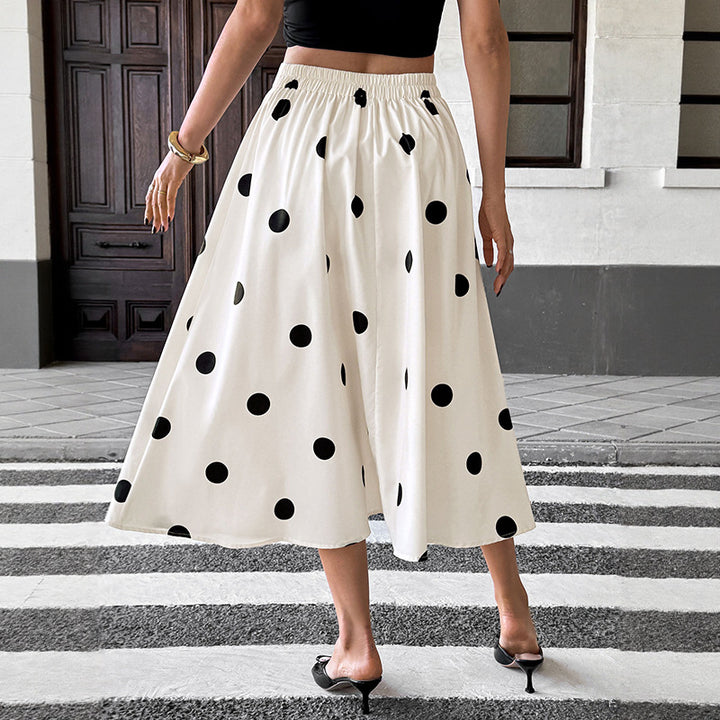 Dame Polka Dot A-Linie Midi-Nederdel med justerbar talje Stilla