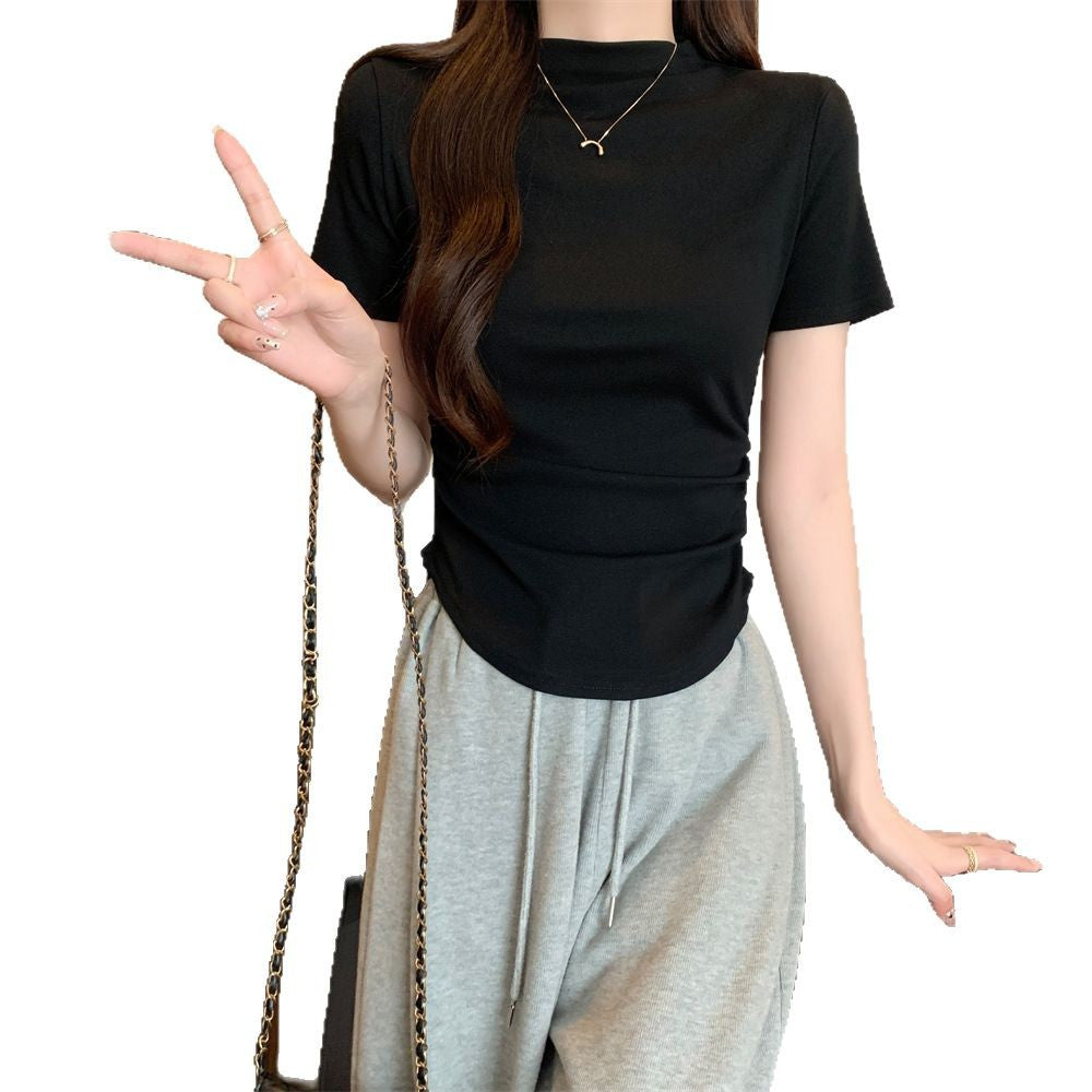 Femme Kortærmet Mock-Neck T-shirt med rynkede detaljer Stilla