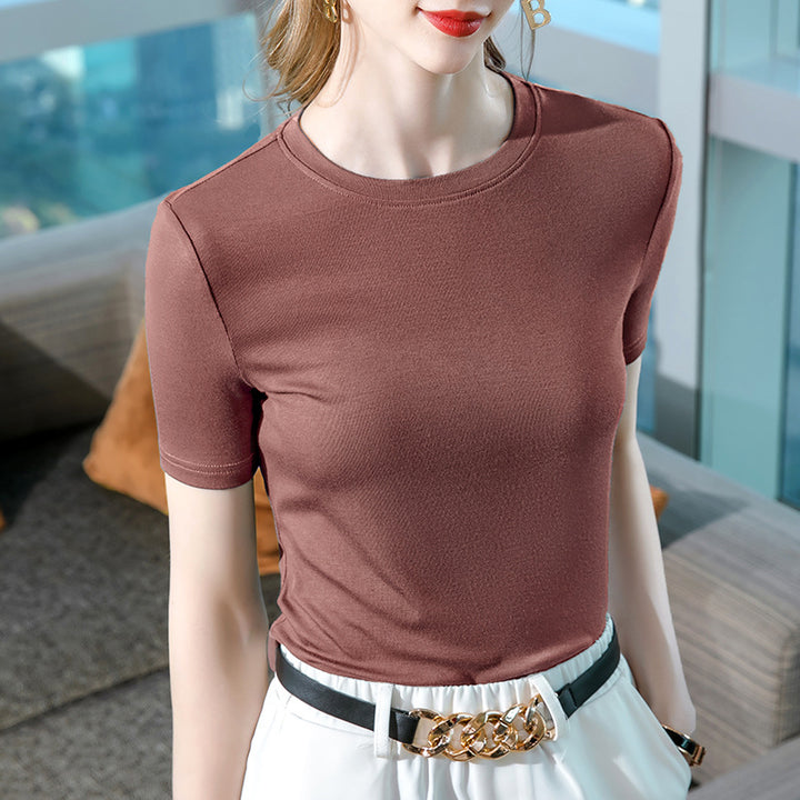 Dame Plejevenligt Krop-Basics T-shirt med elastisk snit Stilla