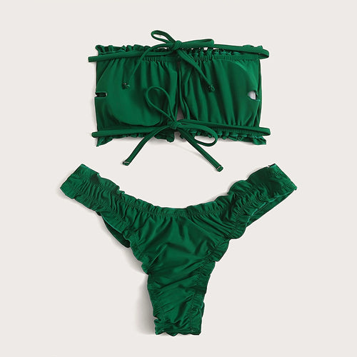 Dame Bandeau-bikini-sæt med rynkning Skovae