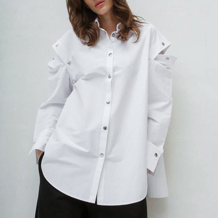 Dame Oversized Skjorte med asymmetrisk snit og modige detaljer Stilla