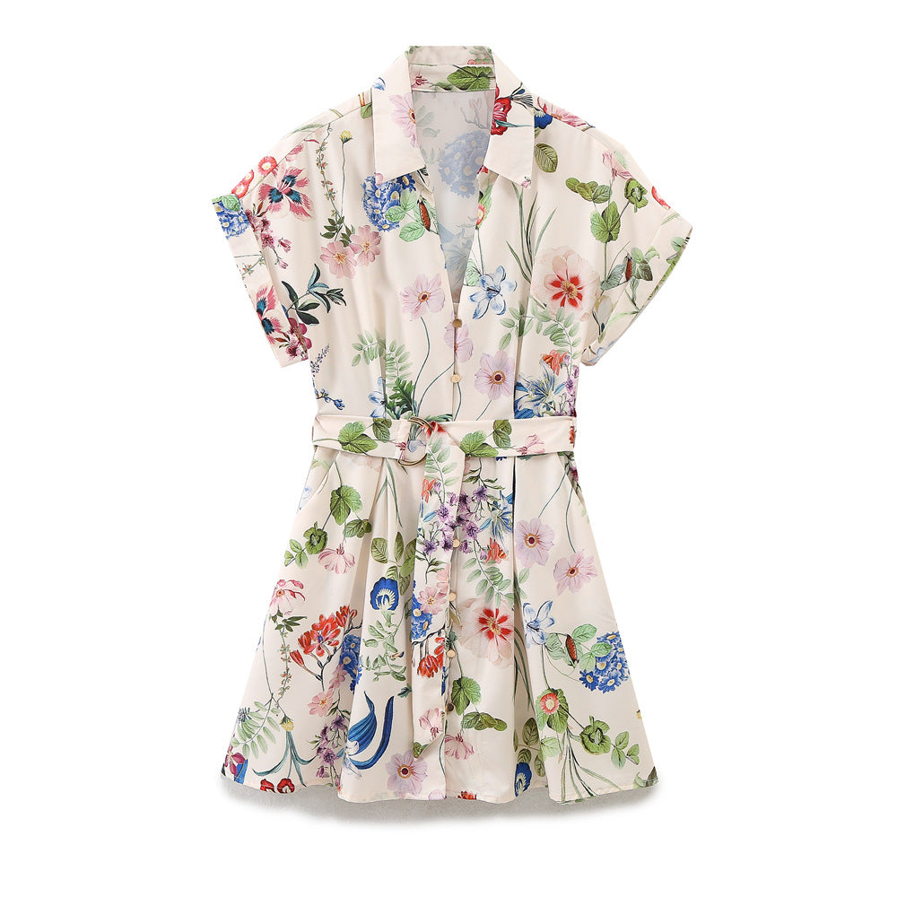 Dame Floral Print Værdikjole med Bælte Stilla