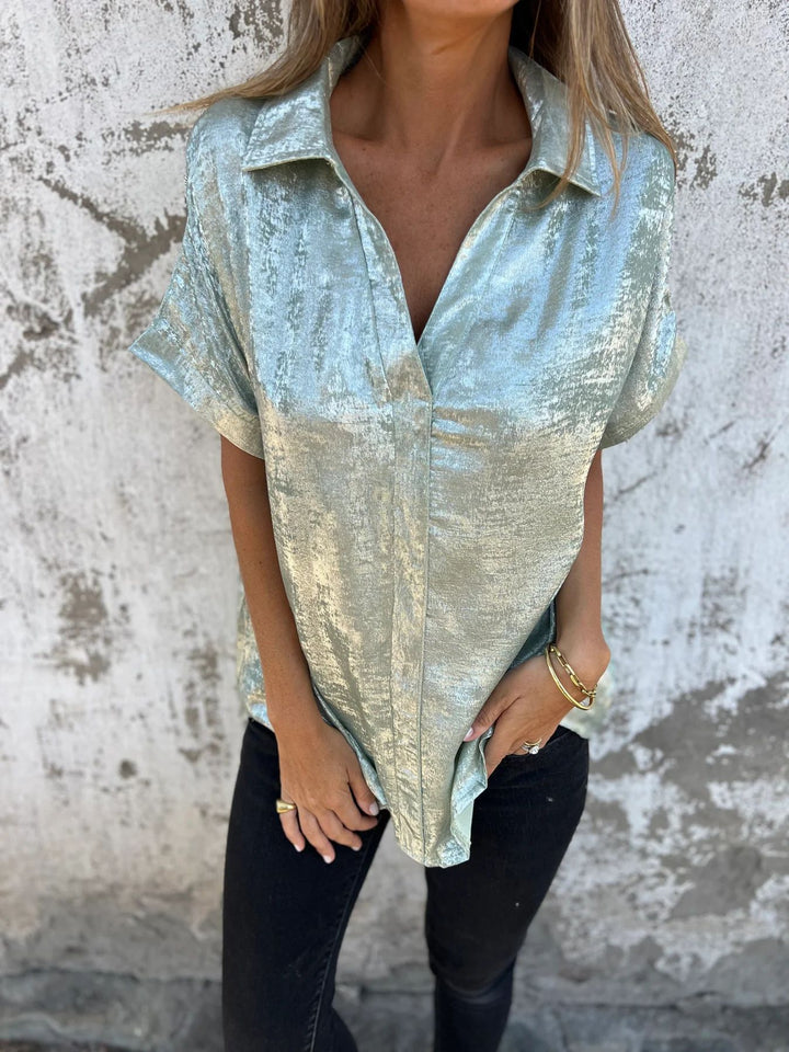 Dame Glinsende Satin Kortærmet Bluse Stilla