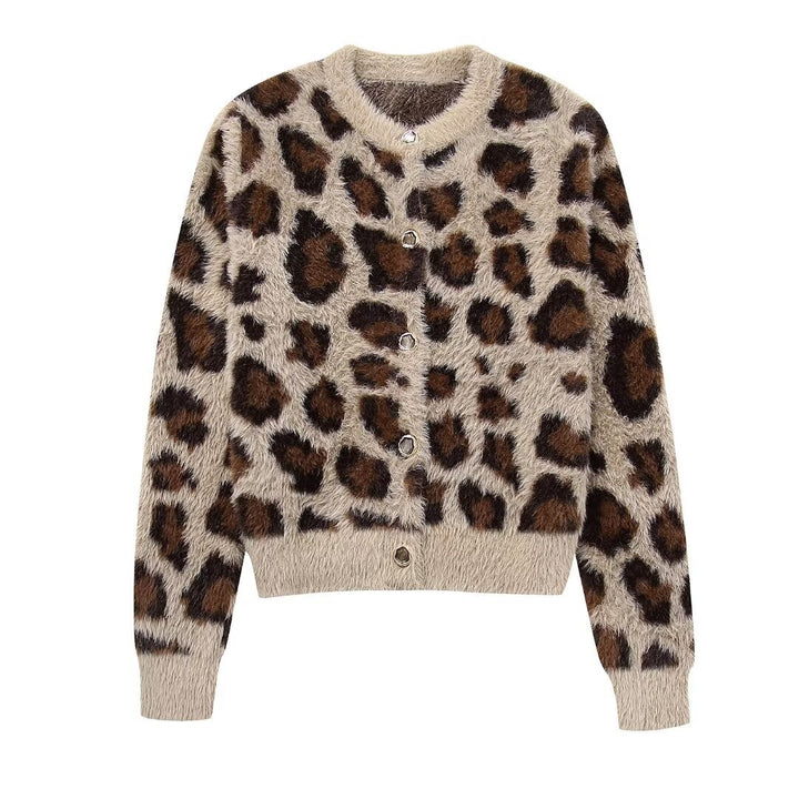 Femme Leopard Print Fuzzy Cardigan Stilla