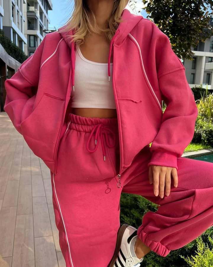 Kvinders afslappede hoodie og jogger sæt med elastisk talje og komfortable lommer