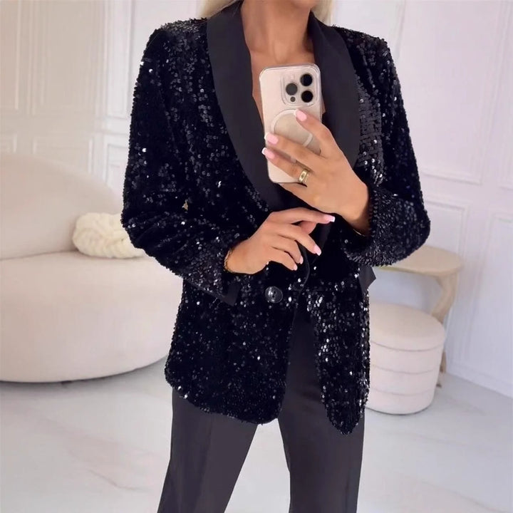 Damepaillettenblazer med elegant revers Stilla