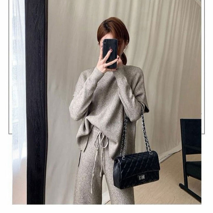 Femme Luxe Striktrøje og løs pasform bukser sæt Stilla