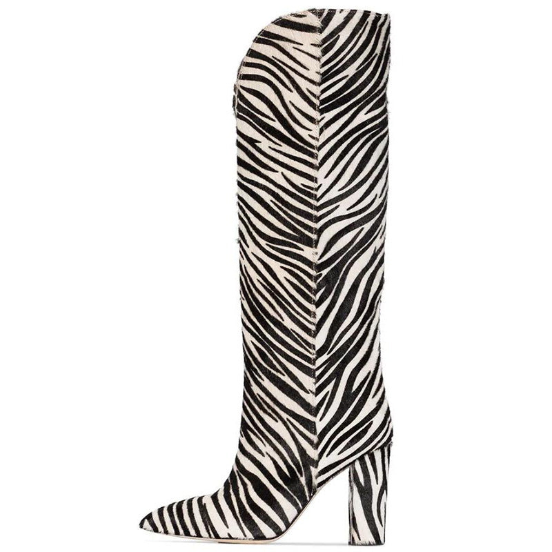 Femme Over-knæet Zebra Tryk Stiletto Støvler Stilla