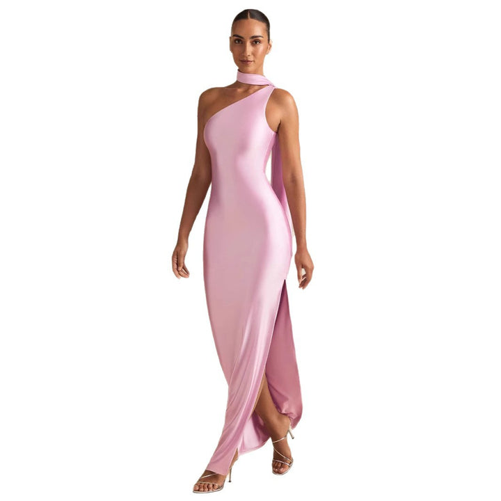 Dame Elegant One-Shoulder-Maxi-Kjole med høj slidse Stilla