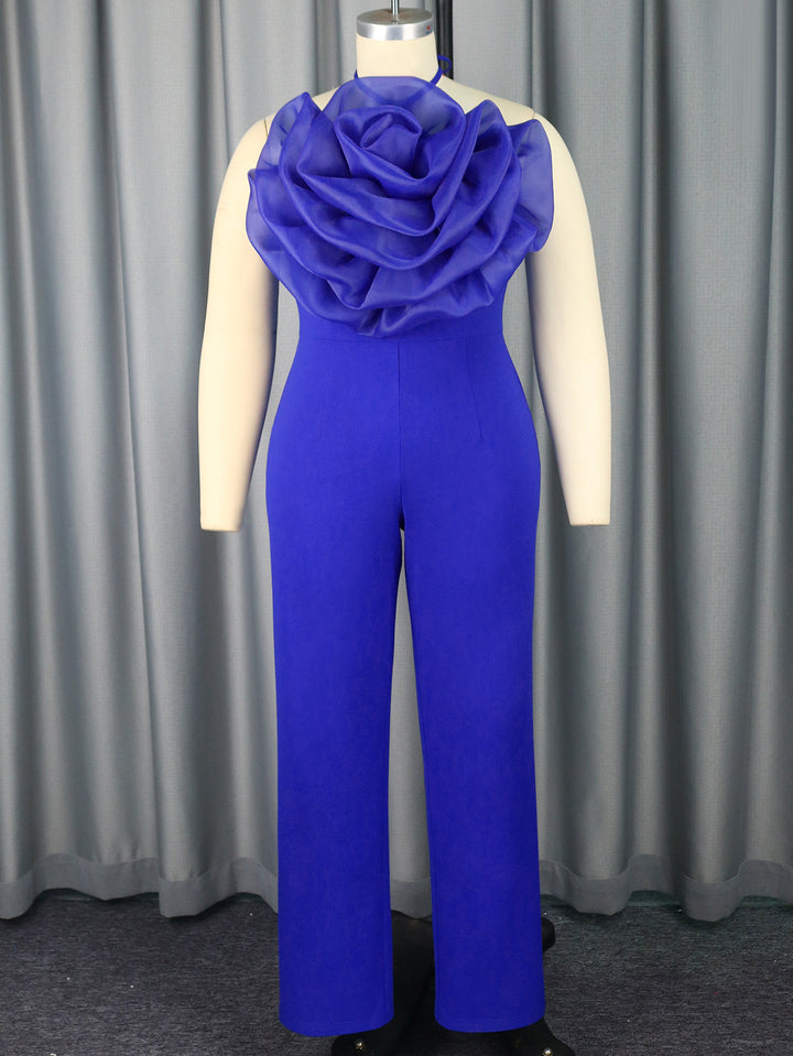 Dame elegant jumpsuit med voluminøs blomsterkrave Skovae