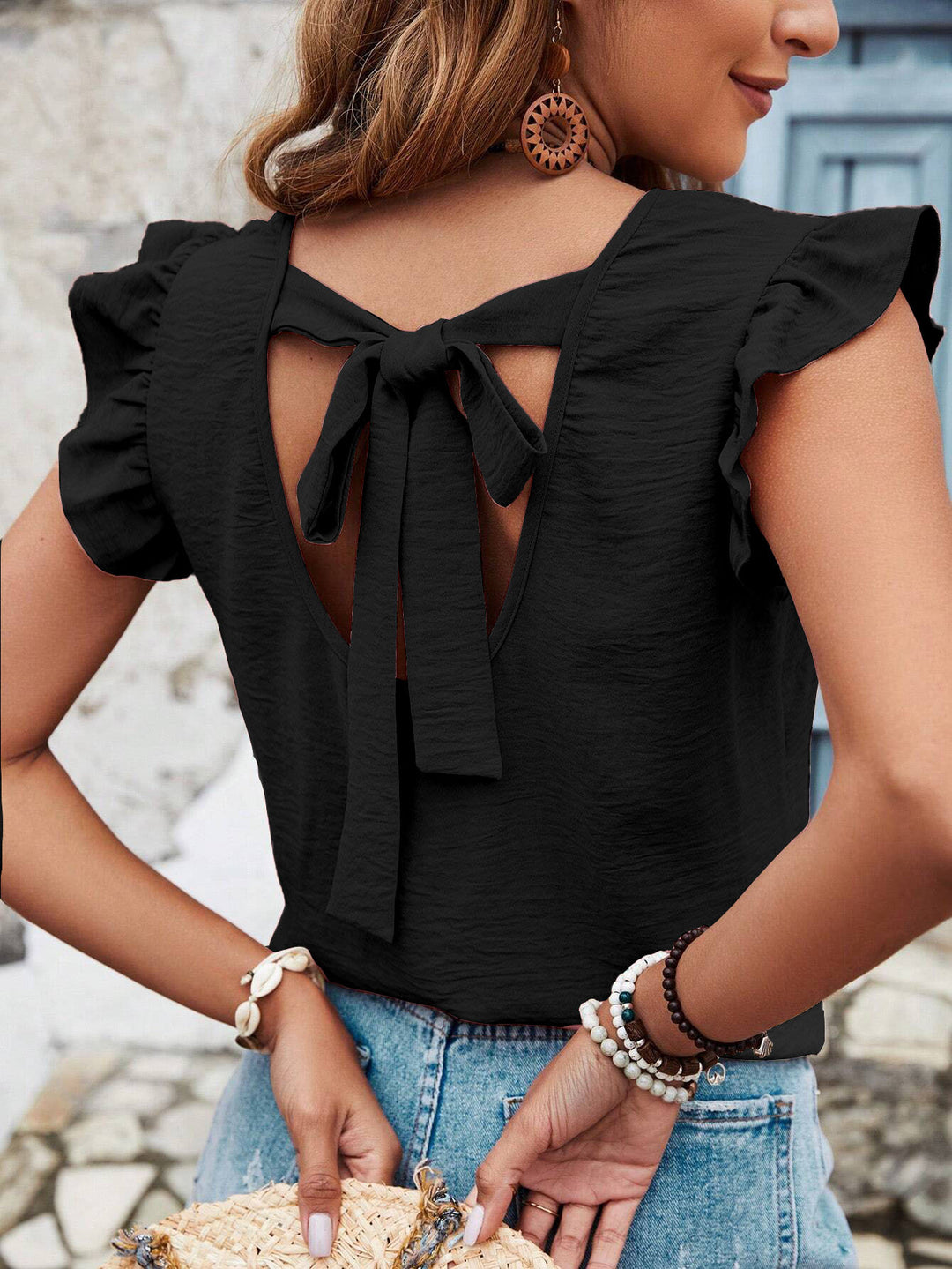 Damer Elegant Bluse shirt med Volangærmer og Rygsnøring Stilla
