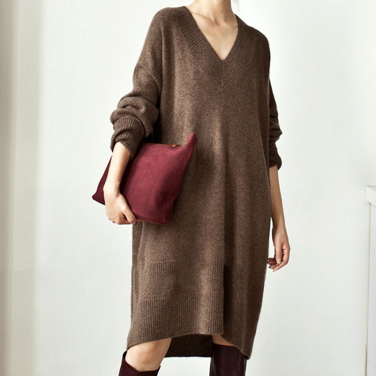 Femme Oversized V-Udskæring Strik Tunika Sweatshirt Stilla