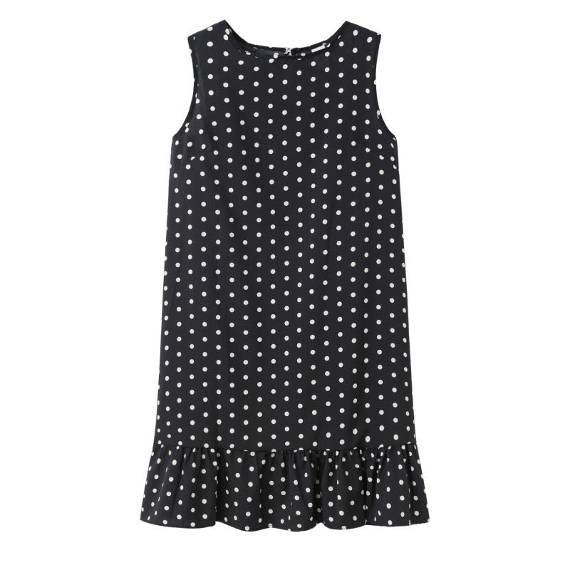 Femme Leges Polka Dot Shift Kjole med Flæsekant Stilla