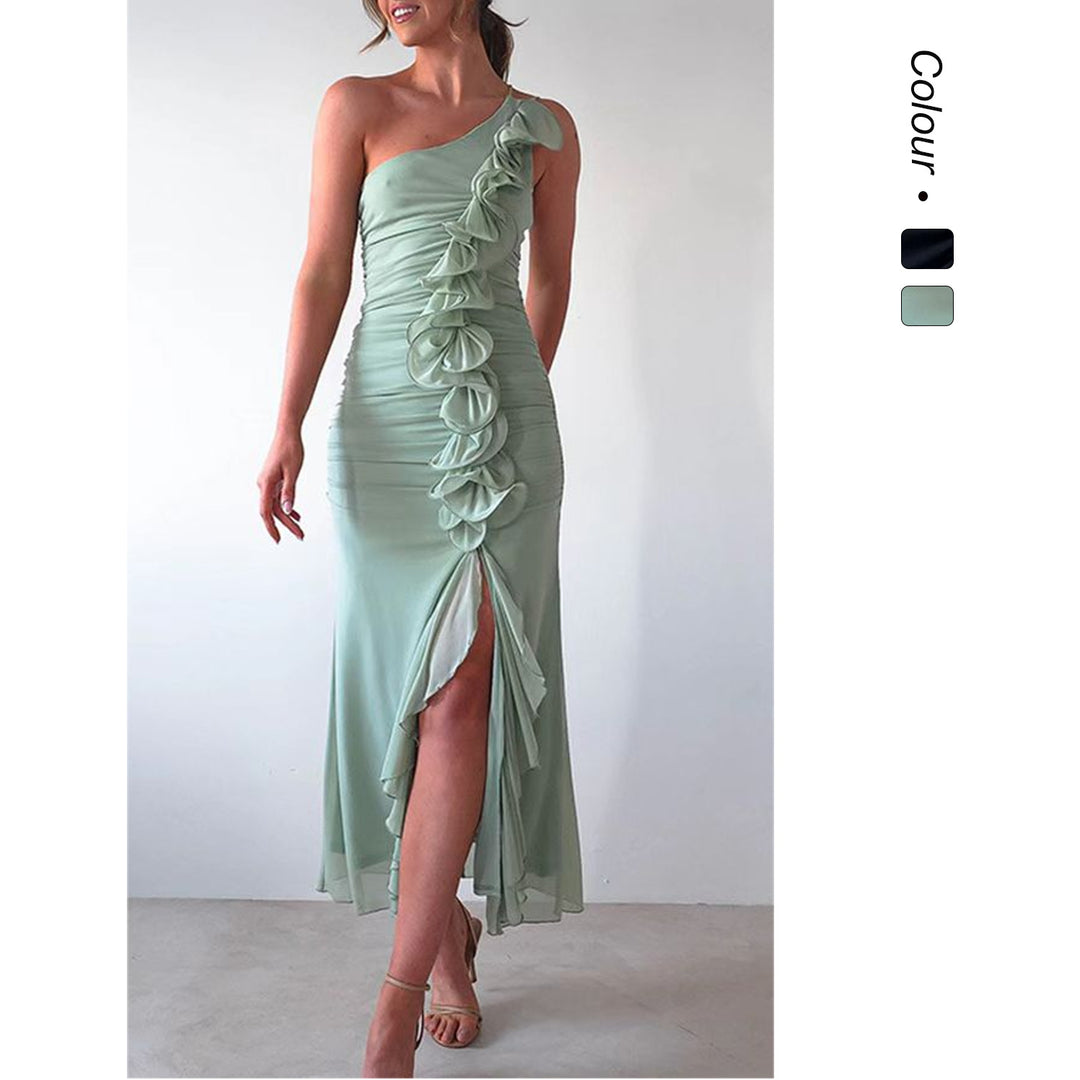Kvinder Elegant Ruffle Maxi Kjole i Stilen af en Side med Høj Slids Skovae