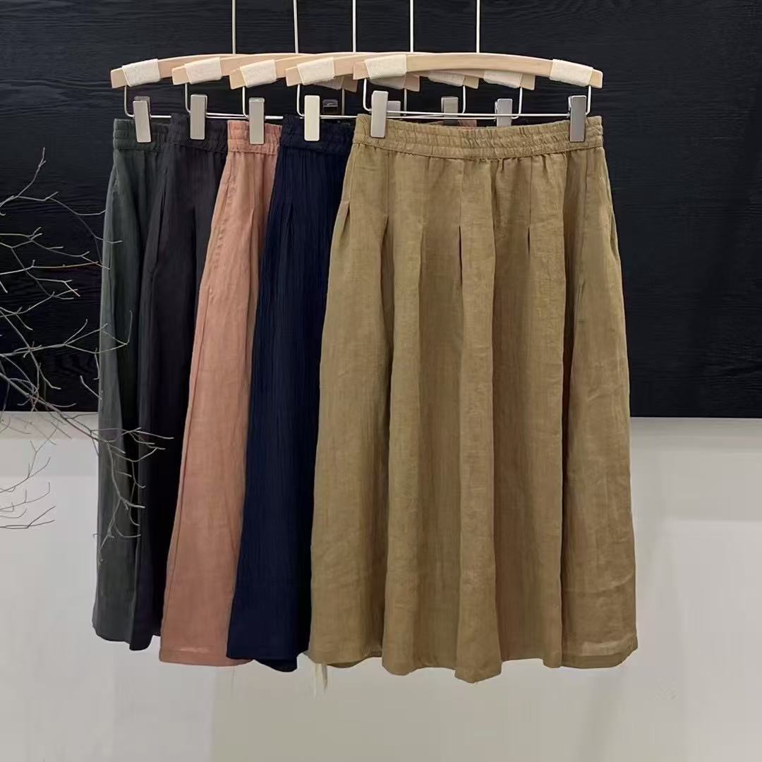 Femme Flowing Høj talje Linned Midi-Nederdel Stilla