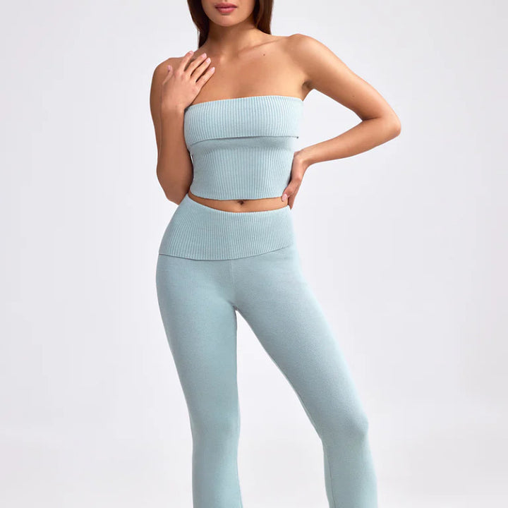 Dame Crop Top og Leggings Sæt med Ribstruktur Stilla