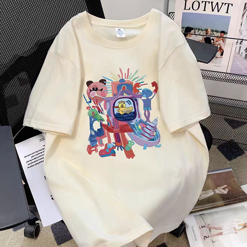 Dame T-shirt med kreativt comic-motiv og oversized snit Stilla