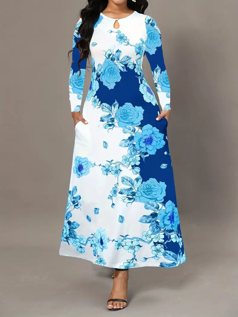 Dame Elegant Maxikjole med blomstermotiv og lommer Stilla