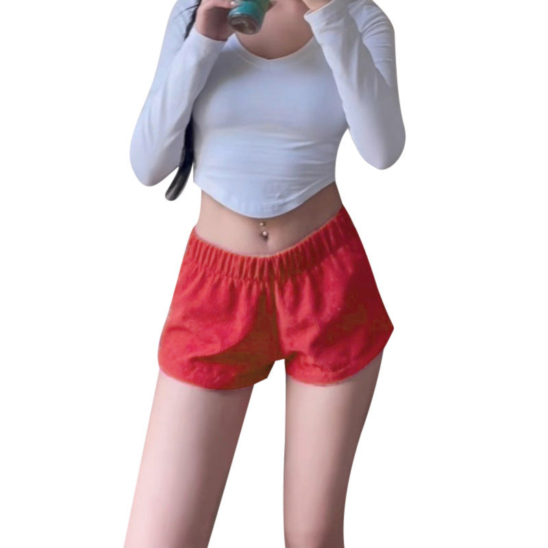 Dame Fritid Rib Crop Top og Højtaljede Shorts Sæt Stilla