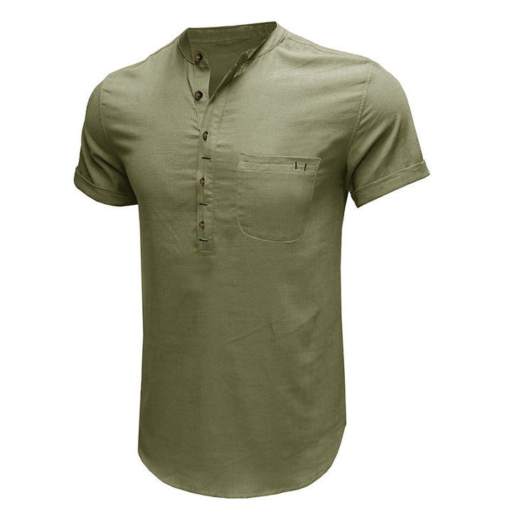 Herrer kortærmet Henley-shirt med praktisk brystlomme-design Stilla