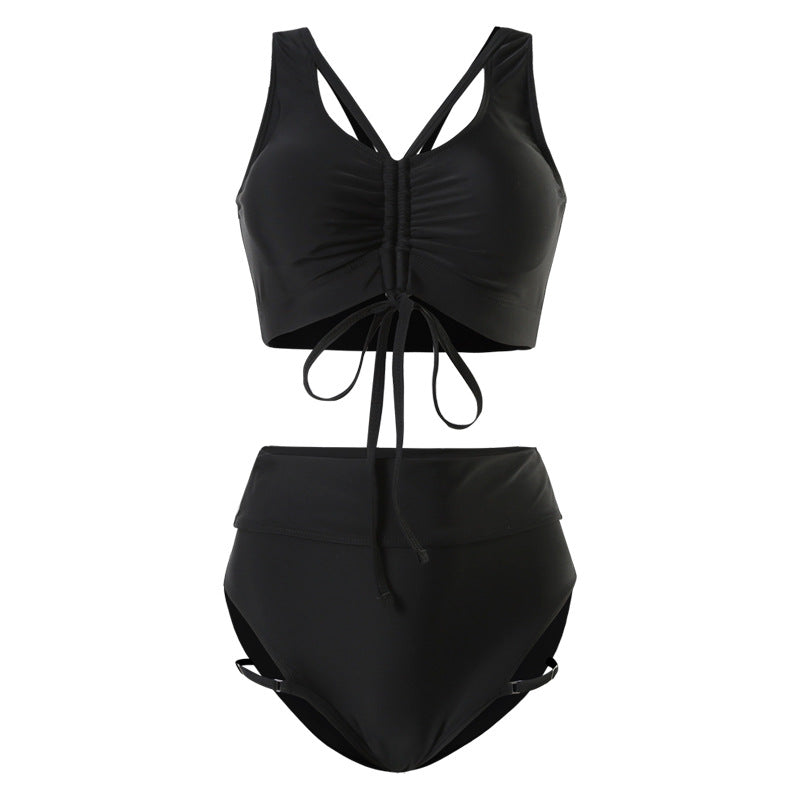 Dame højtalje bikini-sæt med rynket top og sidelange cut-outs Stilla