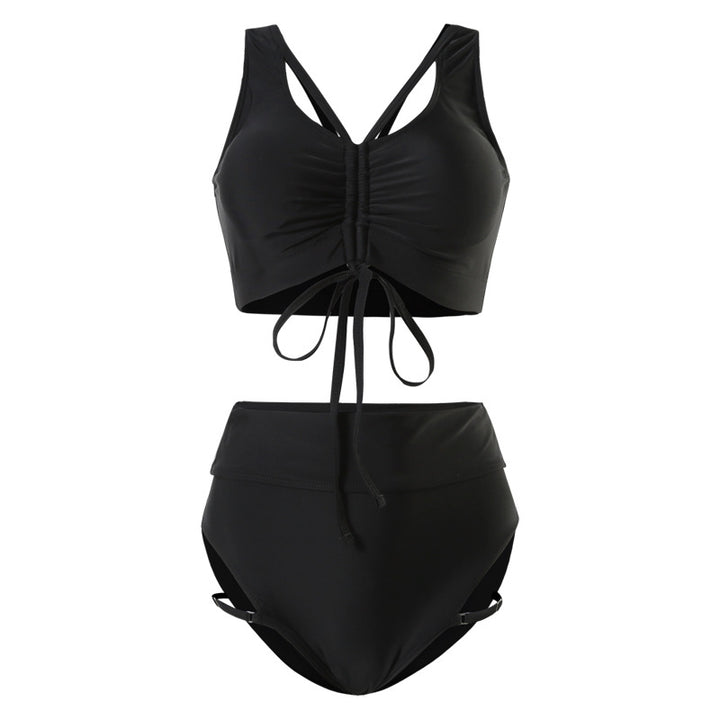 Dame højtalje bikini-sæt med rynket top og sidelange cut-outs Stilla