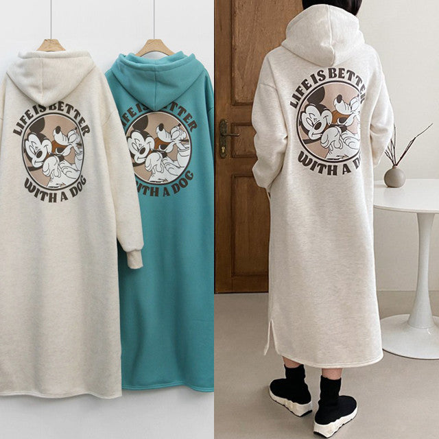 Kvinders Cozy Hoodie Kjole med stort print og behagelig pasform Skovae