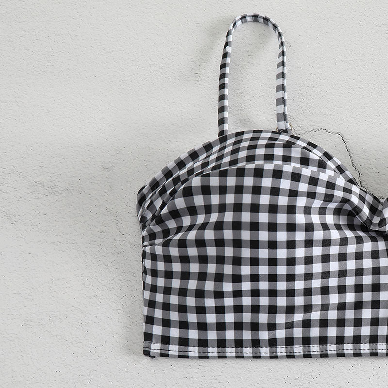 Dame bikini-sæt med elegant ternet mønster og høj talje Stilla