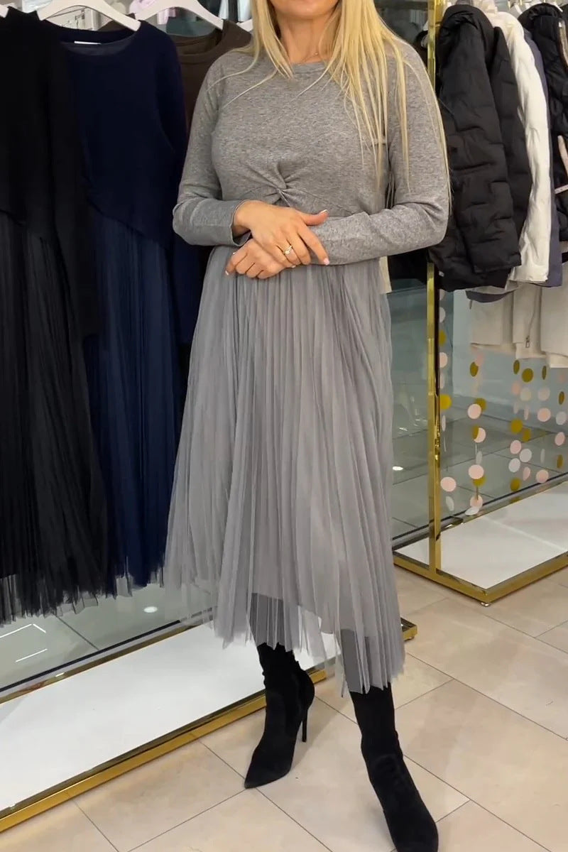 Dame Plisseret Midikjole med elegant Knotedesign Stilla