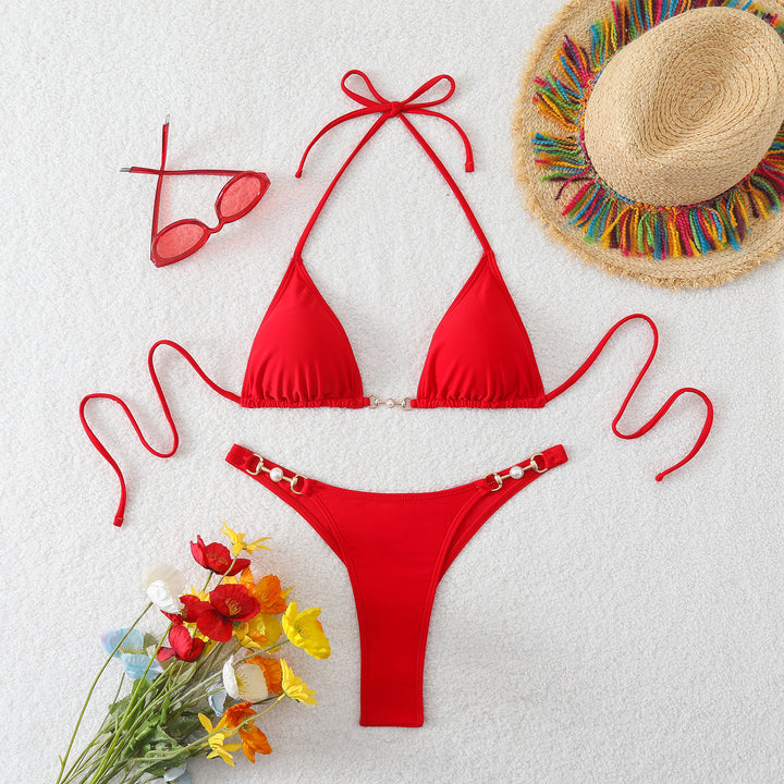 Dame Triangel-Bikini med elegante dekorationer Skovae