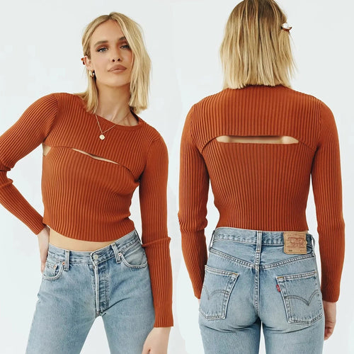 Kvinders langærmet crop top med sofistikeret udskæringsdesign Stilla