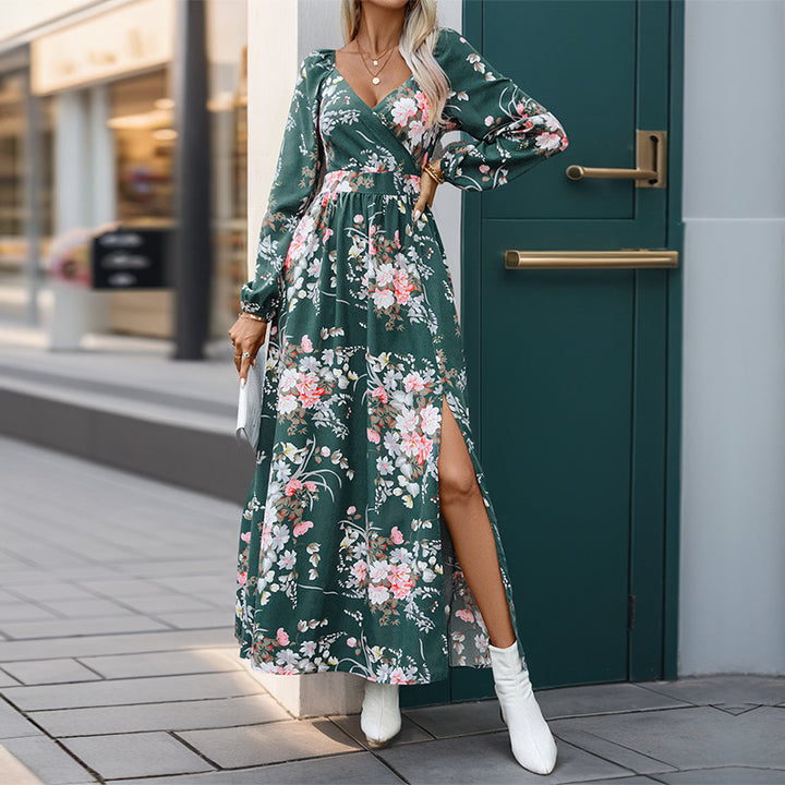 Dame maxikjole med blomstermønster og sidelukning Stilla