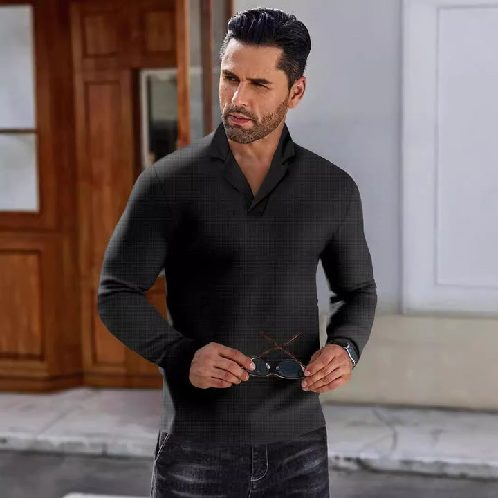 Herrer elegant langærmet sweater med stilfuld ståkrave Stilla