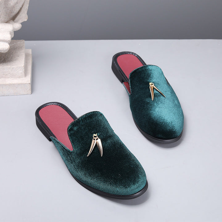 Femme Elegante Åben Ryg Samt Slides Stilla
