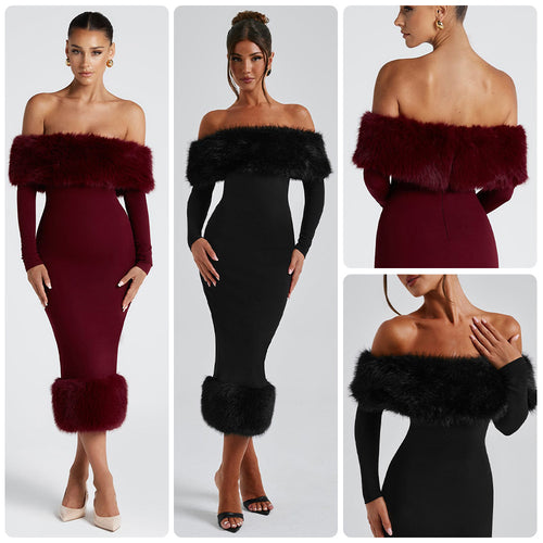 Kvinders Bodycon Kjole med Aftagelige Faux Fur Detaljer