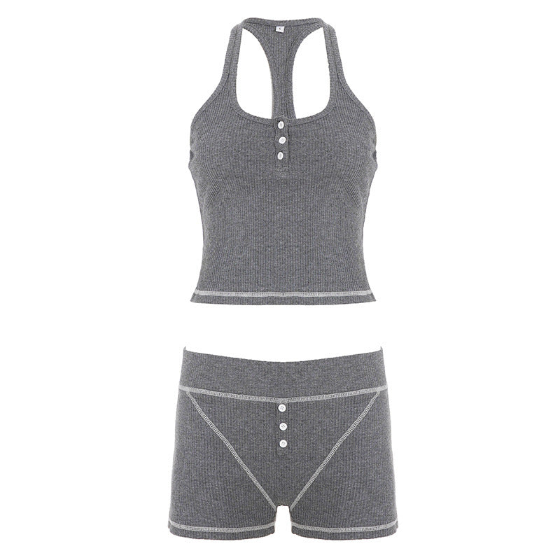 Dame Sporty top- og shorts-sæt lavet af blødt ribmateriale Skovae